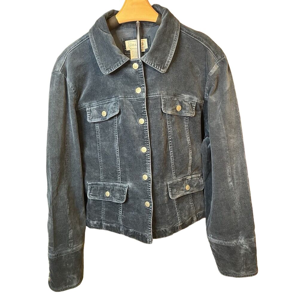 LAL Live a Little Blue Corduroy Snap Front Buttons Jacket Pockets size Lrg